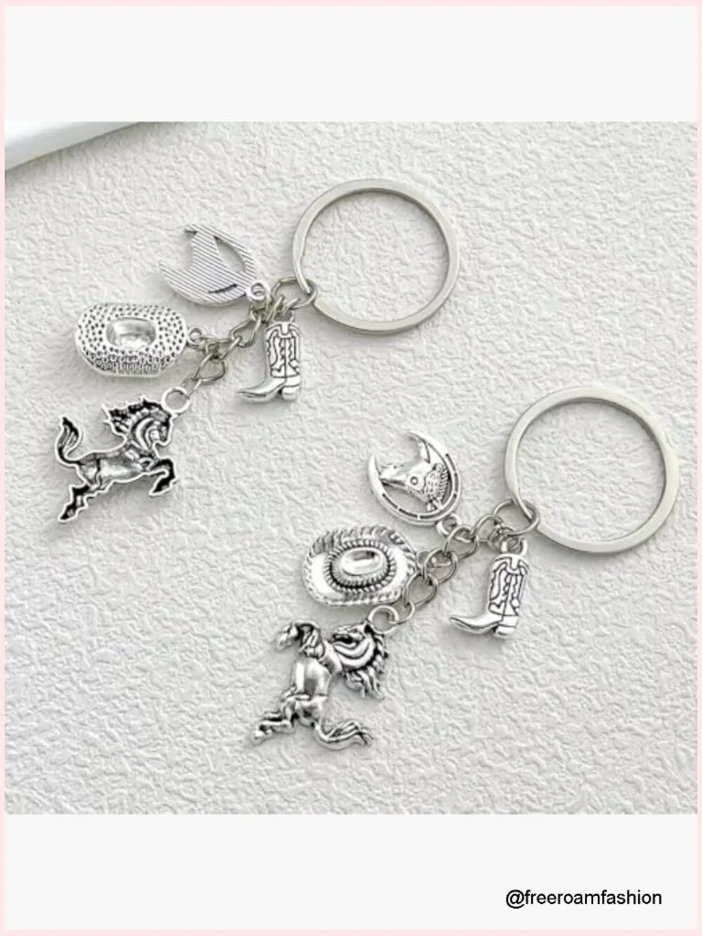 Western Cowgirl Strawberry Heart Cake Bow Keychain Bag Charm Key Ring Car